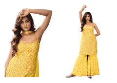 Yellow color Georgette Fabric Sharara style Suit