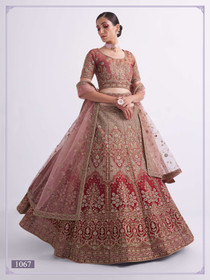 Red and Rust color Heavy Handwork Silk Fabric Lehenga Choli