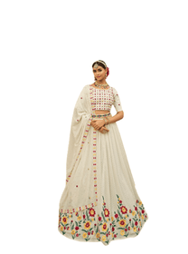 Cream color Embroidered Georgette Fabric Lehenga Choli