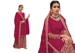 Magenta color Heavily Embroidered Georgette Fabric Party wear Suit