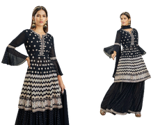 Black color Heavily Embroidered Georgette Fabric Party wear Indowestern style Suit