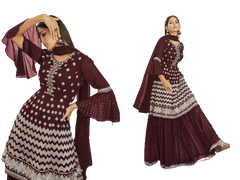 Dark Maroon color Heavily Embroidered Georgette Fabric Party wear Indowestern style Suit