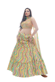 Multi color Chinnon Fabric Lehenga Choli