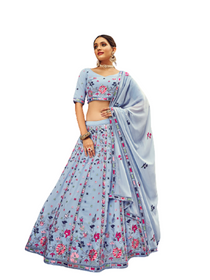 Blue color Embroidered Georgette Fabric Lehenga Choli