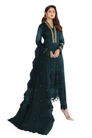 Blue color Embroidered Faux Georgette Fabric Suit