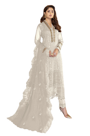 White color Embroidered Faux Georgette Fabric Suit