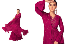 Magenta color Real Georgette Fabric Heavy Sequins work Indowestern style Suit