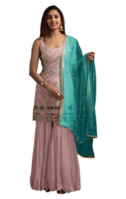 Light Pink color Embroidered Faux Georgette Fabric Sharara style Suit