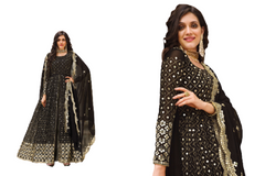 Black color Georgette Fabric Sequins work Centre Length Floor Length Indowestern style Suit