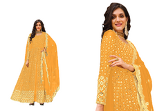 Yellow color Georgette Fabric Sequins work Centre Length Floor Length Indowestern style Suit