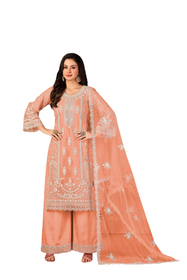 Peach color Embroidered Georgette Fabric Suit