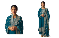 Blue color Embroidered Silk Fabric Suit