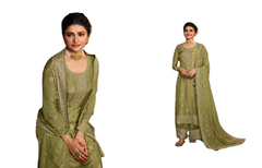 Soft Green color Jacquard Fabric Suit