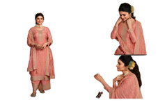 Pinkish Peach color Jacquard Fabric Suit