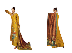 Yellow color Velvet Fabric Printed Suit
