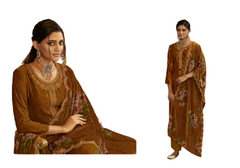 Brownish Mustard color Velvet Fabric Printed Suit