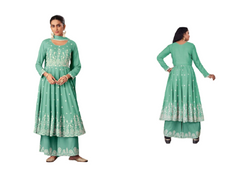 Green color Rayon Fabric Embroidery work Suit