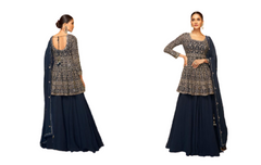 Navy Blue color Real Georgette and Chinnon Fabric Floor Length Party Wear Gown