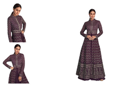 Wine color Embroidery work Real Georgette Fabric Floor Length Ban Neck Design Indowestern style Dress