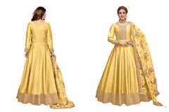 Golden color Art Silk Fabric Floor Length Full Sleeves Anarkali style Suit