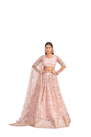 Powder Pink color Net Fabric Lehenga Choli