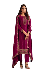 Dark Magenta color Two Tone Silk Fabric Suit