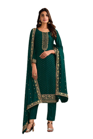 Dark Green color Two Tone Silk Fabric Suit