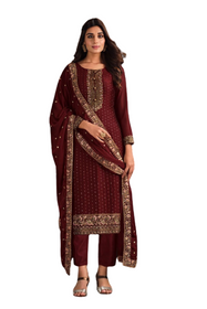 Maroon color Two Tone Silk Fabric Suit