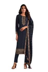 Navy Blue color Two Tone Silk Fabric Suit