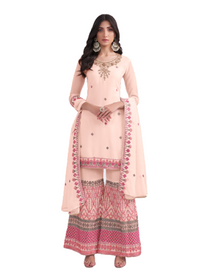 Pinkish Peach color Sharara style Georgette Fabric Suit