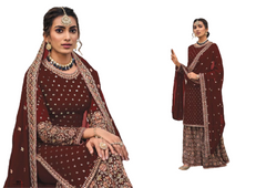 Maroon color Heavily Embroidered Party Wear Georgette Fabric Suit