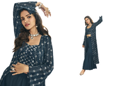 Navy Blue color Georgette Fabric Indowestern style Dress