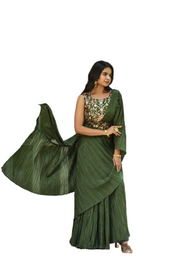 Green color Chinnon Fabric Saree
