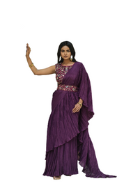 Purple color Chinnon Fabric Saree