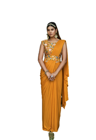 Orange color Lycra Fabric Saree