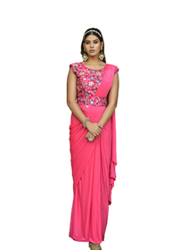 Pink color Lycra Fabric Saree