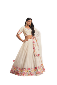 Cream color Georgette Fabric Lehenga Choli