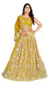 Yellow color Silk Fabric Embroidered Lehenga Choli