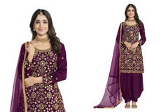 Dark Purple color Silk Fabric Suit