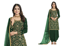 Dark Green color Silk Fabric Suit