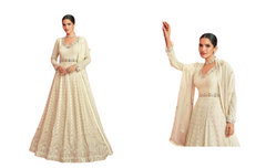 Ivory color Georgette Fabric Full Sleeves Floor Length Anarkali style Party Wear Suit