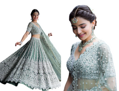 Soft Green color Net Fabric Heavily Embroidered Bridal touch Lehenga Choli