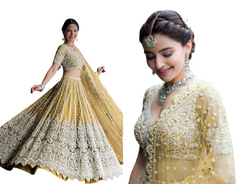 Mustard color Net Fabric Heavily Embroidered Bridal touch Lehenga Choli