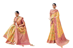 Yellow and Pink color Silk Weaving Saree