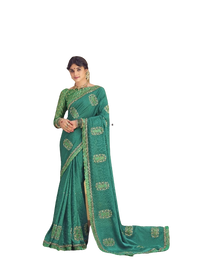 Green color Chinnon Fabric Saree