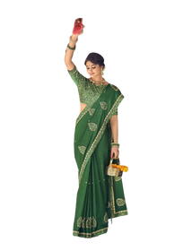 Green color Chinnon Fabric Saree