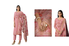 Pink color Satin Organza Fabric Suit