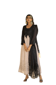 Powder Pink and Black color Georgette Fabric Suit