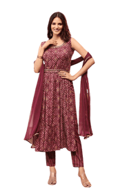 Maroon color Modal Silk Fabric Suit