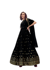 Black color Cut Sleeve Floor Length Georgette Fabric Gown